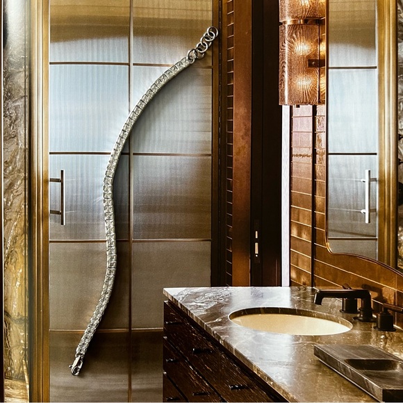 Square Princess Diamond Zirconia Tennis Bracelet 925 Sterling Silver Rhodium - Picture 1 of 5